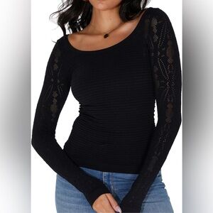 Jar of Love Black Seamless Long Sleeve Top Medium Scoop Neck